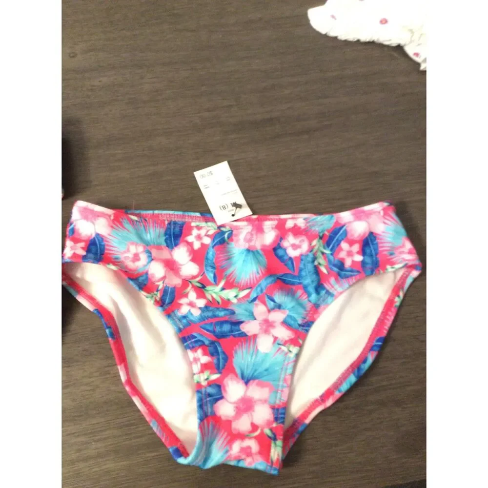 New Girls medium Size 8 Floral 2 Piece Swim Suit Extra Bottom